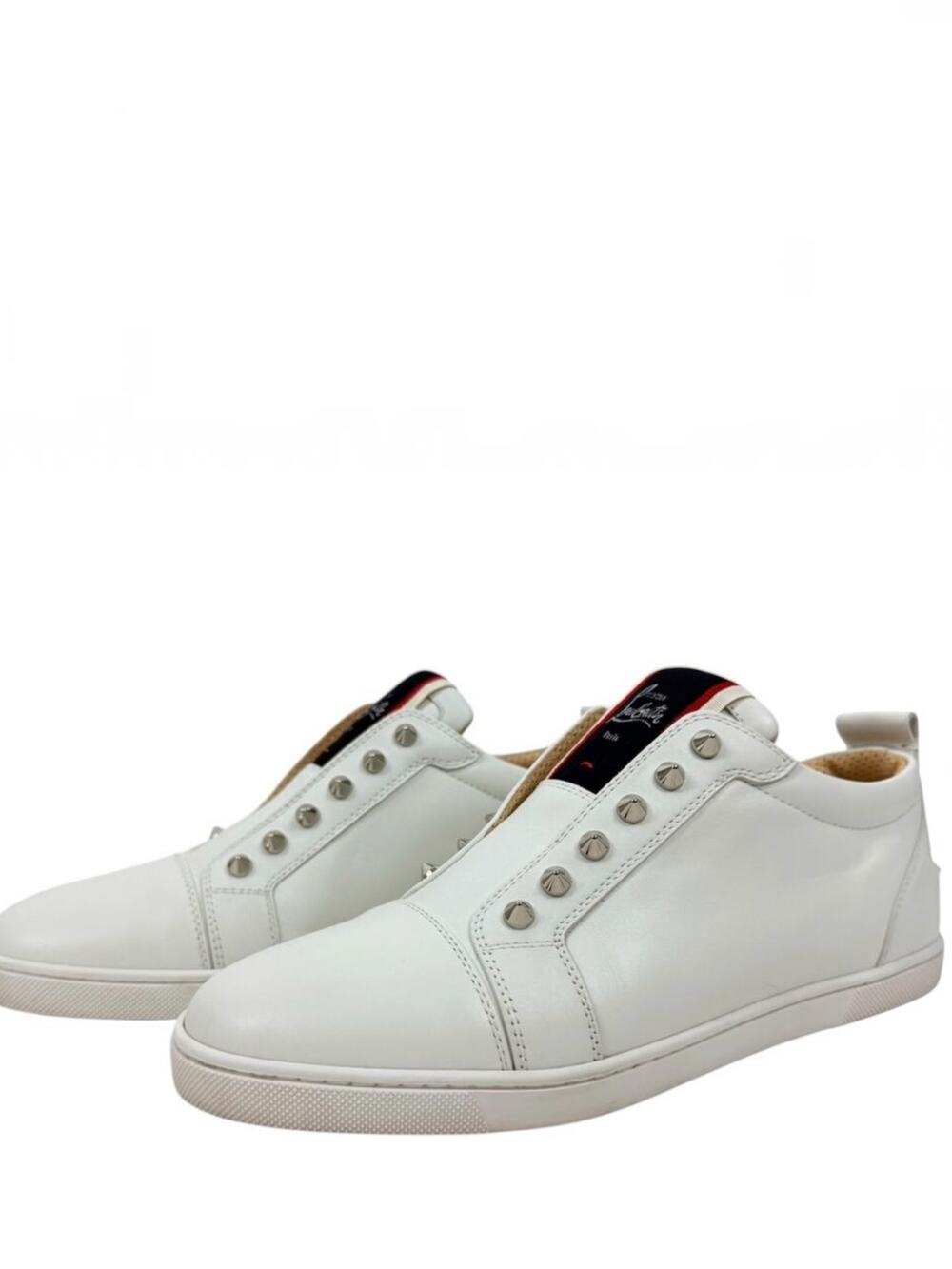 Christian Louboutin Fique A Vontade Spikes Slip On Leather Sneakers White 40